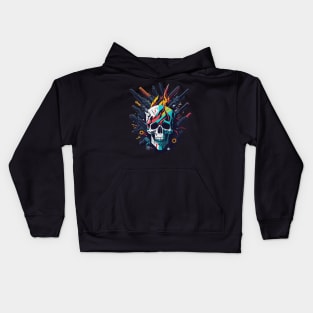Colorful skull with fire and guns Kids Hoodie